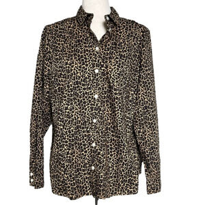 J Crew Women’s Animal Print Button Down Poplin Shirt in Signature Fit Size XL
